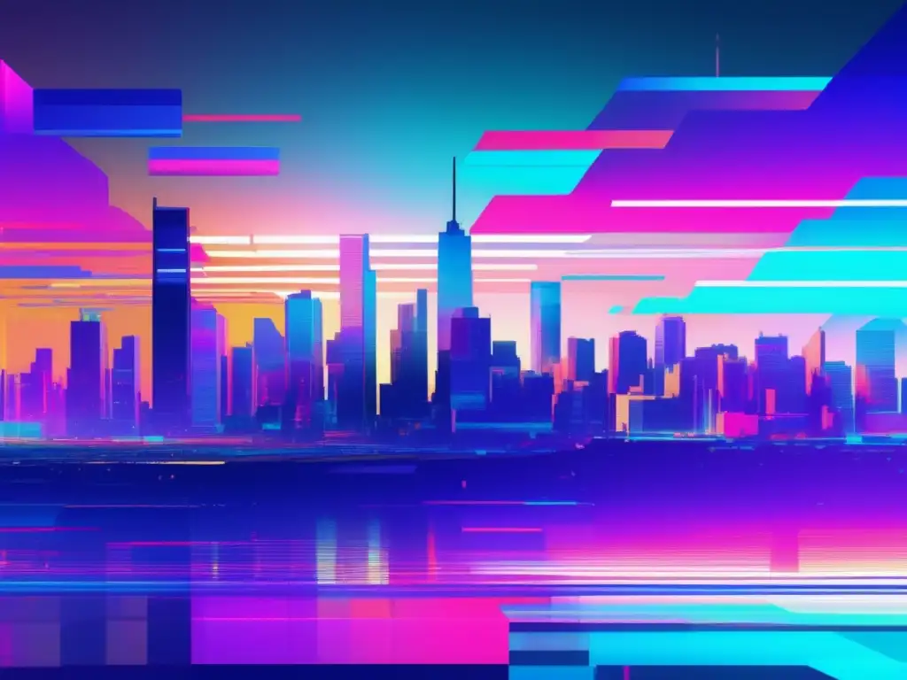 Paisaje digital futurista con vibrantes colores distorsionados - Mejores prácticas autenticación ciberseguridad 2023