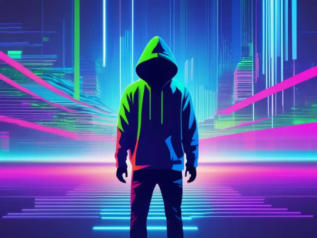 Paisaje digital con hacker en hoodie: dilemas éticos de hackers blancos