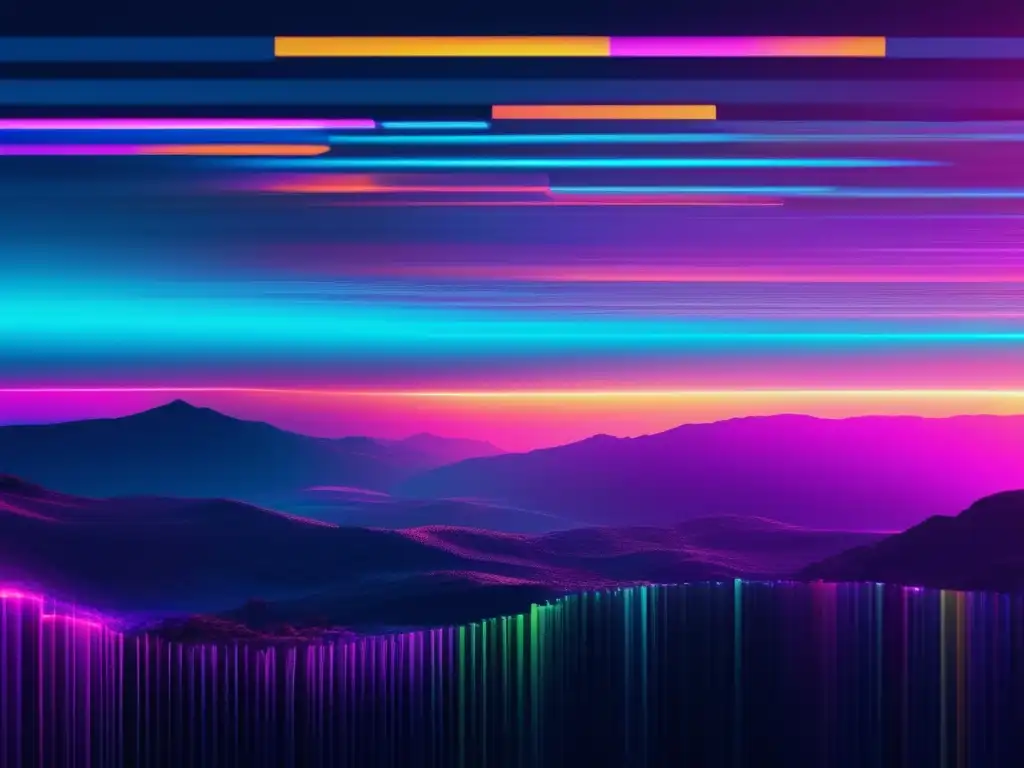 Paisaje digital con perfiles de redes sociales en glitch art, enfatizando la importancia de configuración segura (110 caracteres)