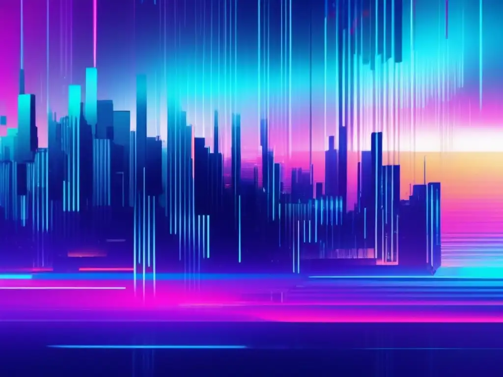Paisaje futurista de ciberseguridad Paisaje futurista con glitch art en ciberseguridad