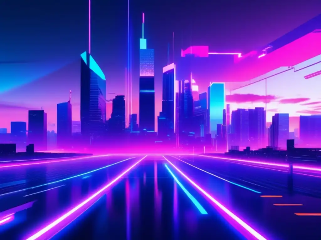 Paisaje futurista de ciudad cyber con ataque cibernético Operación Aurora