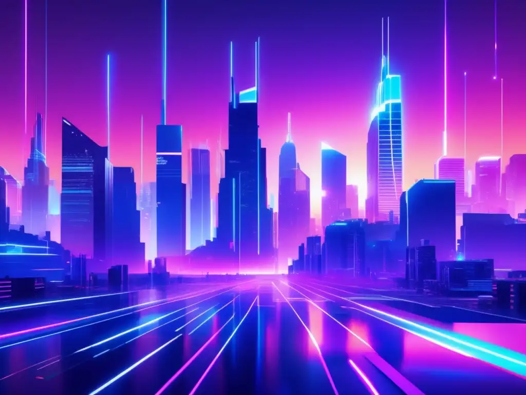 Paisaje futurista de ciberespacio con glitch art, tecnología y elementos cyberpunk