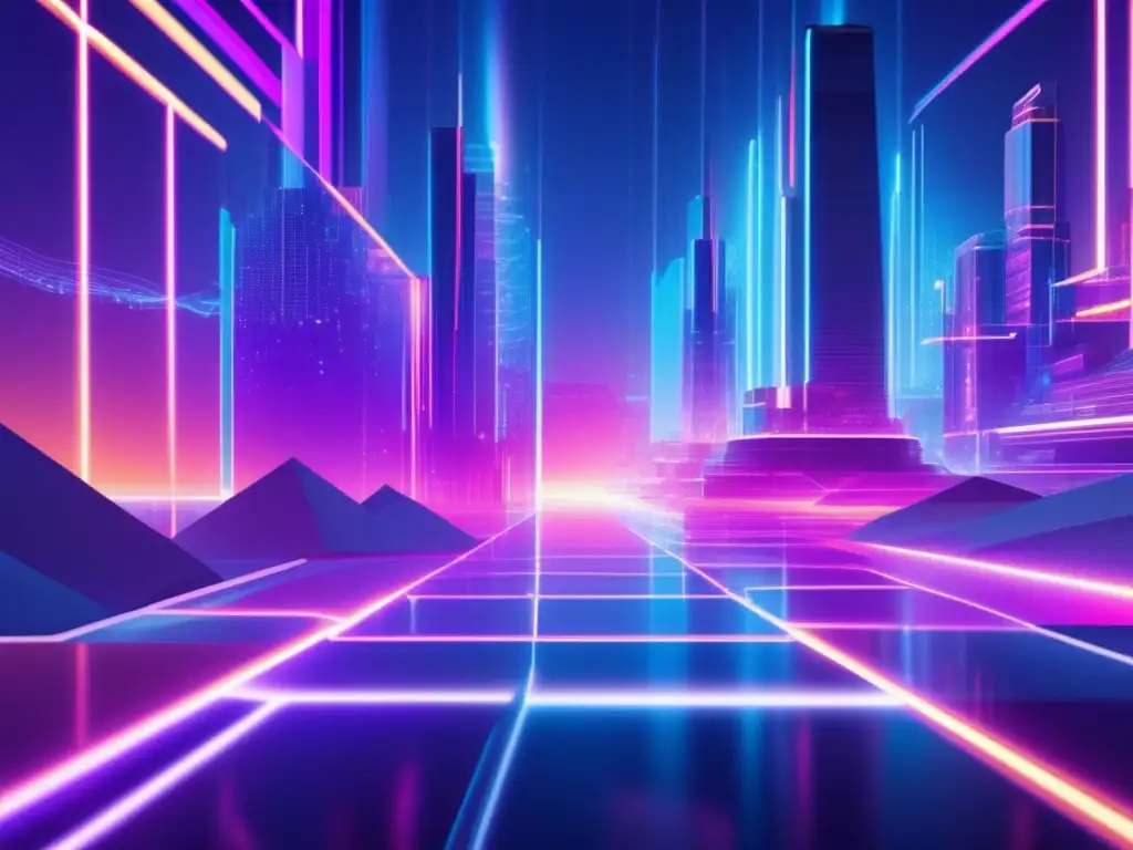 Paisaje futurista de ciberespacio con luces neón, programas avanzados y formación en ciberseguridad cuántica