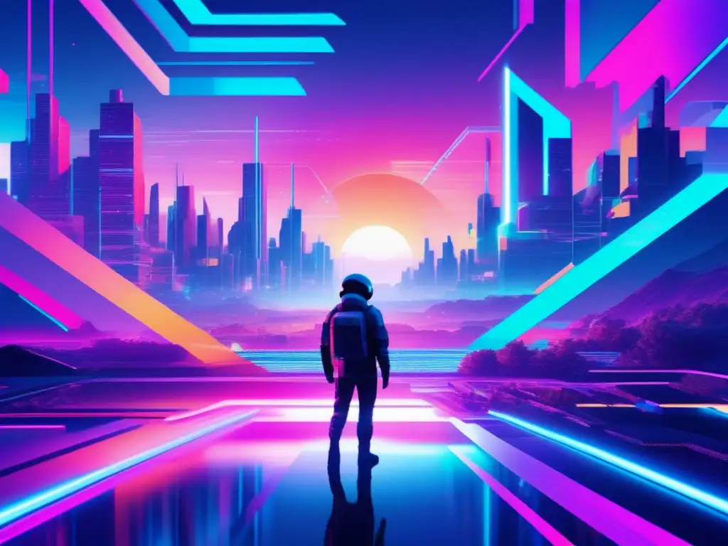 Paisaje futurista cibernético con glitch art 8k (46 caracteres) Paisaje futurista y ciberseguridad con tecnologías emergentes