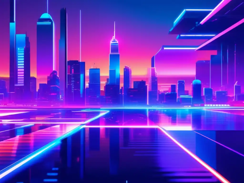 Paisaje futurista de ciberespacio Paisaje futurista de ciudad con tecnologías emergentes en ciberseguridad