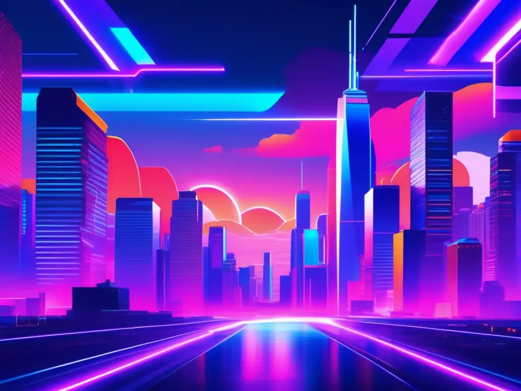 Paisaje futurista con glitch art Paisaje futurista de tecnologías emergentes en ciberseguridad
