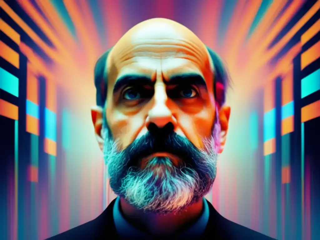 Bruce Schneier, pensador crítico de ciberseguridad en imagen glitch art