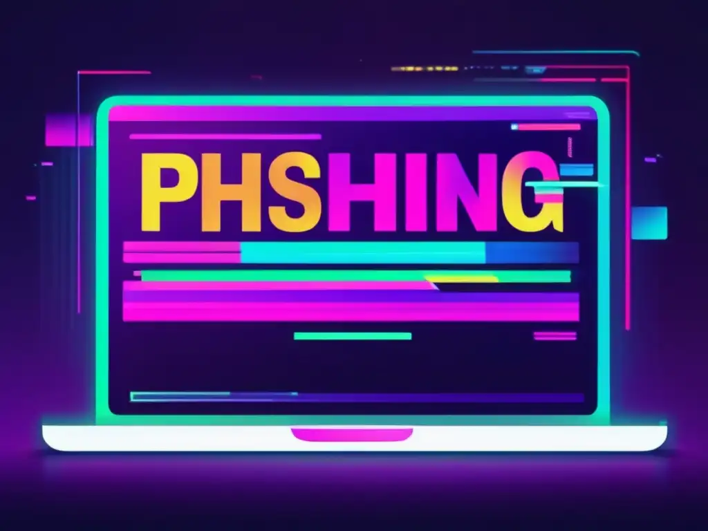 Guía para prevenir phishing online en email distorsionado con colores vibrantes