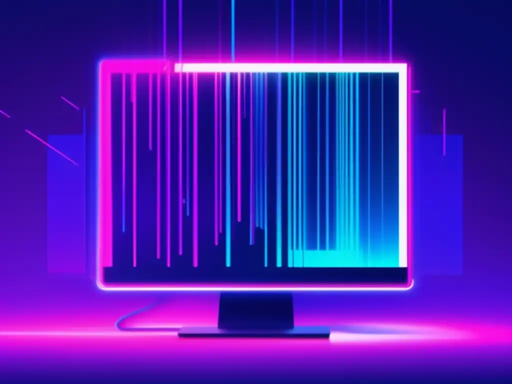 Realidad ciberseguridad desmontando mitos: imagen de pantalla de computadora glitch con código y formas abstractas en colores vibrantes