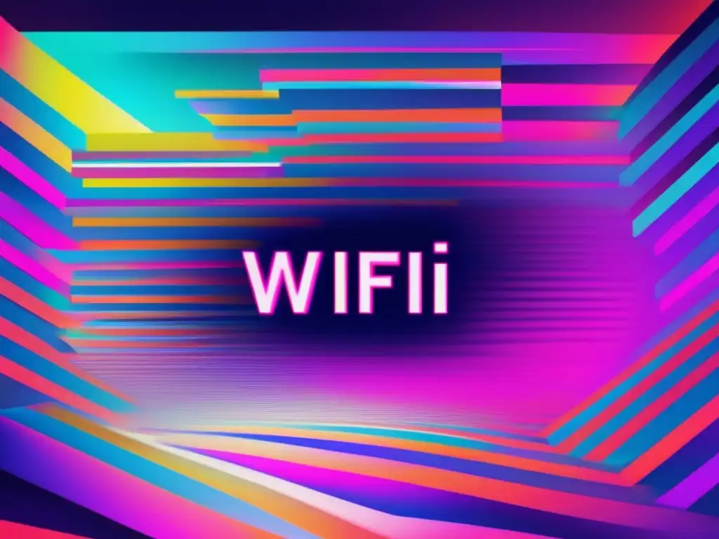 Arte de glitches vibrante: WiFi seguro Configuración WiFi segura: consejos profesionales, arte de glitch vibrante con formas geométricas distorsionadas y colores neón