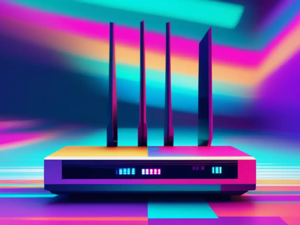 Arte glitch: router WiFi seguro Configuración WiFi segura: consejos profesionales - Glitch art con router y efectos coloridos